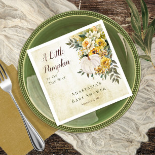 En liten Pumpkin Harvest Guld Blommigt Baby Shower Pappersservett