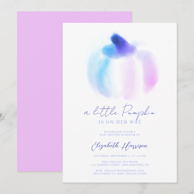 En liten Pumpkin Ombre Watercolor Flicka Shower Inbjudningar (Fram/baksida)