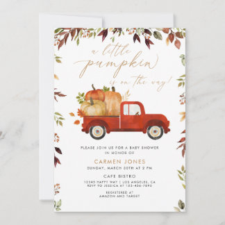 En liten Pumpkin Red Lastbil Fall Baby Shower Inbjudningar