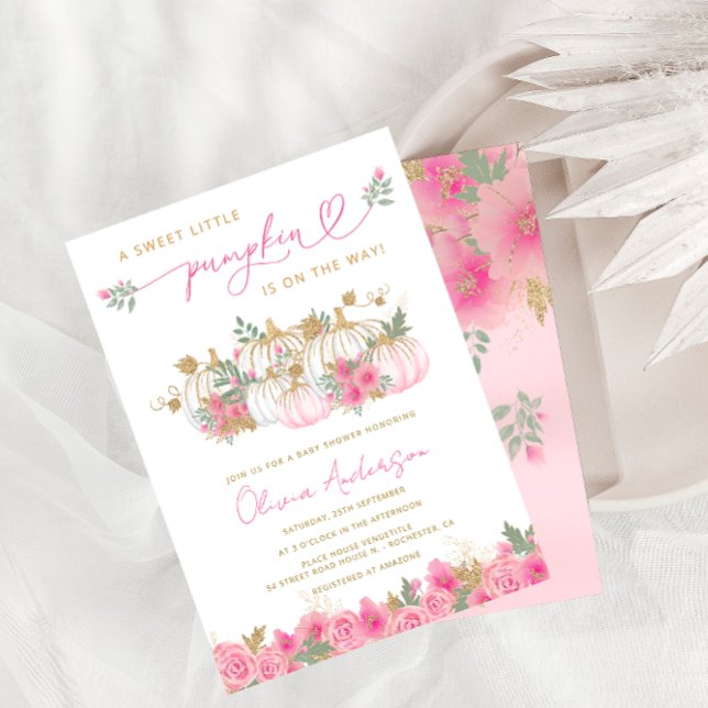 En liten Pumpkin  Rosa Baby Shower Inbjudningar (Skapare uppladdad)