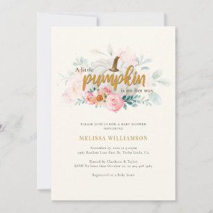 En liten Pumpkin Rosa Blommigt Girl Baby Shower Inbjudningar