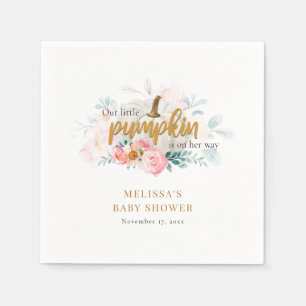 En liten Pumpkin Rosa Blommigt Girl Baby Shower Pappersservett