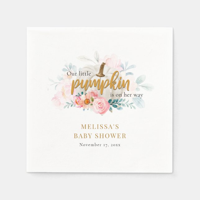 En liten Pumpkin Rosa Blommigt Girl Baby Shower Pappersservett (Framsidan)