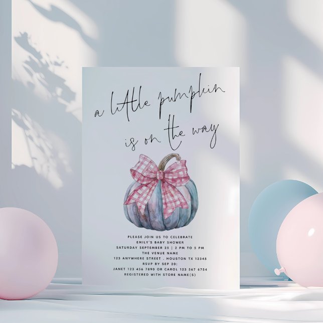 En liten Pumpkin Rosa Coquette Bow Baby Shower Inbjudningar (Skapare uppladdad)