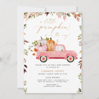 En liten Pumpkin Rosa Lastbil Fall Baby Shower Inbjudningar