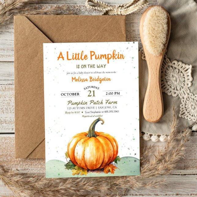 En liten Pumpkin Rustic Autumn Shower Inbjudningar (Rustic Little Pumpkin on the Way Fall Baby Shower Invitation)