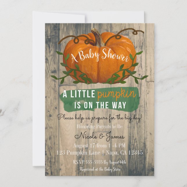 En liten Pumpkin Rustic Baby Shower-inbjudan Inbjudningar (Framsida)