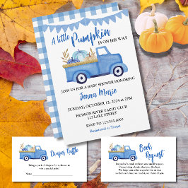 En liten Pumpkin Rustic Blue Lastbil Baby Shower Inbjudningar