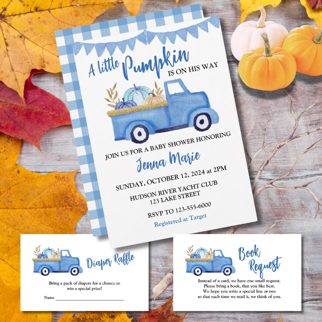 En liten Pumpkin Rustic Blue Lastbil Baby Shower Inbjudningar (Skapare uppladdad)