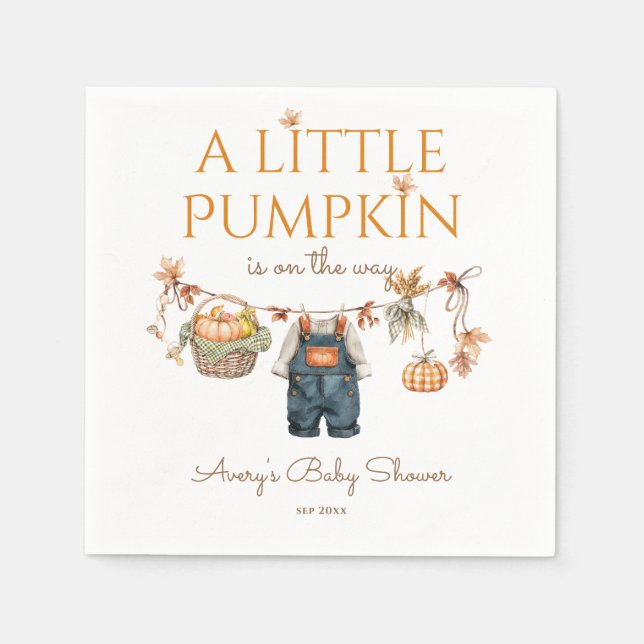 En liten Pumpkin Rustic Boho Fall Baby Shower Pappersservett (Framsidan)