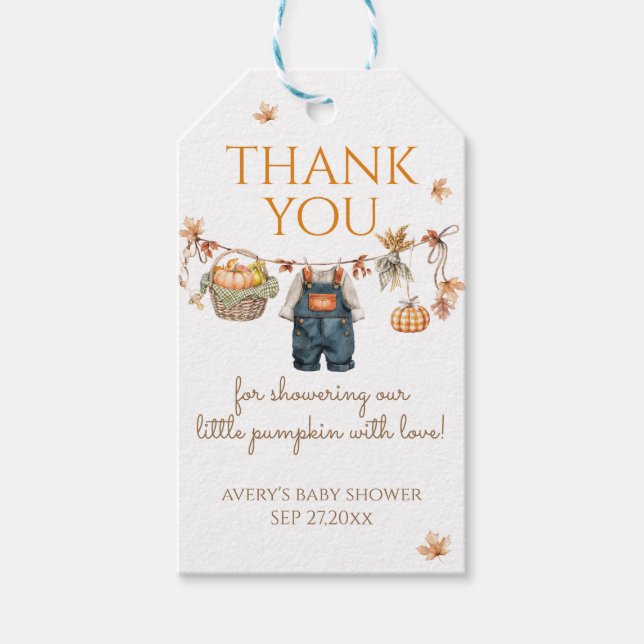 En liten Pumpkin Rustic Boho Fall Baby Shower Presentetikett (Framsidan)