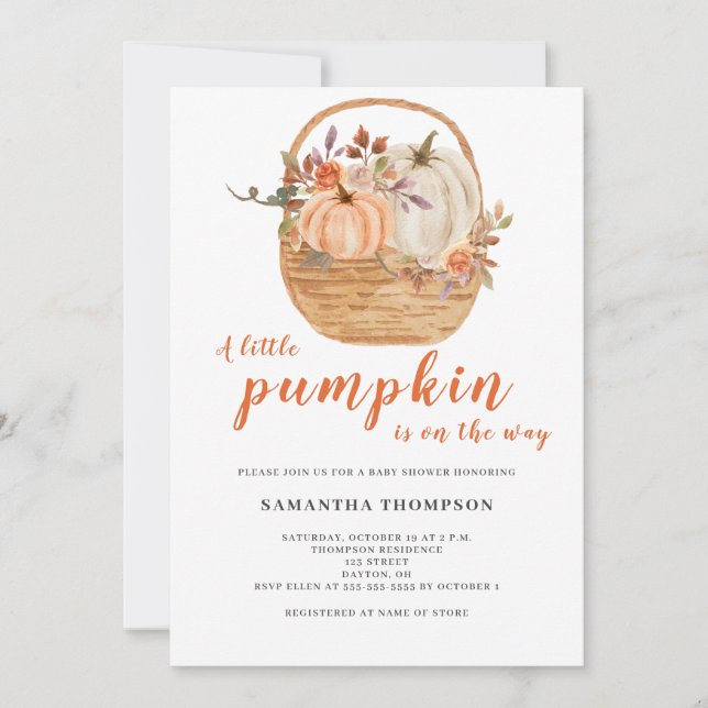 En liten Pumpkin Rustic Fall Baby Shower Inbjudningar (Framsida)