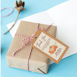 En liten Pumpkin Rustic Fall Tack Baby Shower Presentetikett