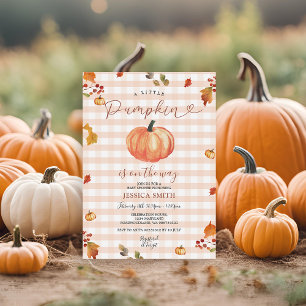 En liten Pumpkin Rustic Gingham Blommigt Baby Show Inbjudningar