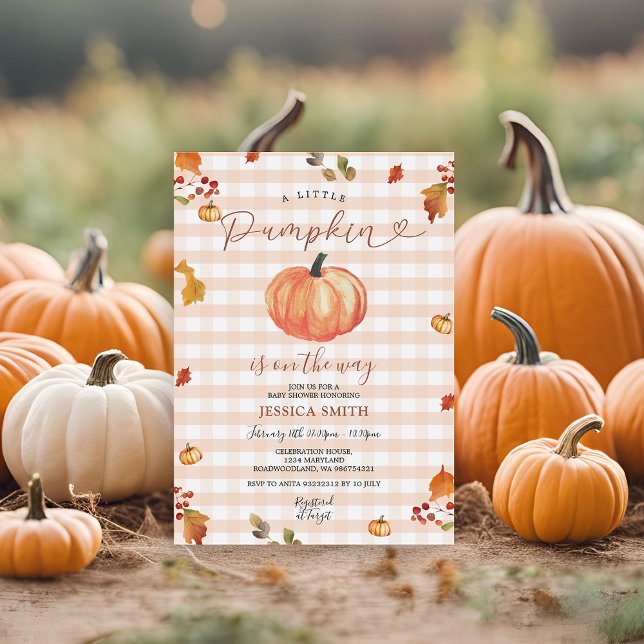 En liten Pumpkin Rustic Gingham Blommigt Baby Show Inbjudningar (Skapare uppladdad)
