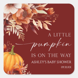 En liten Pumpkin Rusty Burgundy Blommigt Baby Show Fyrkantigt Klistermärke