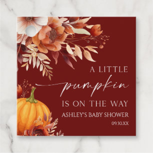 En liten Pumpkin Rusty Burgundy Blommigt Baby Show Gåvor Etiketter