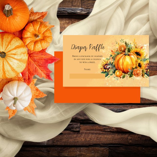 En liten Pumpkin Solblommor Baby Diaper Raffle Tilläggskort (Pumpkins, Sunflowers and Apricot Roses Baby Shower Diaper Raffle Card)