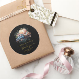 En liten Pumpkin Watercolor Lastbil Baby Shower Runt Klistermärke