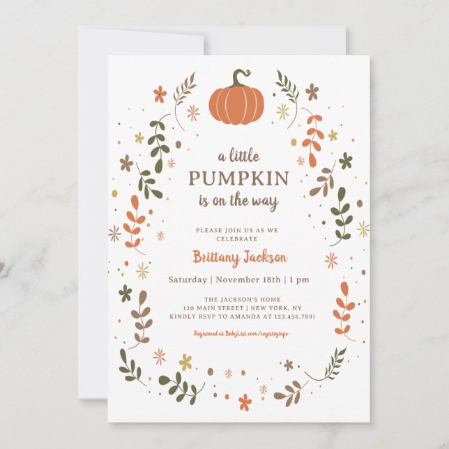 En liten Pumpkin White Fall Baby Shower-inbjudan Inbjudningar (Framsida)