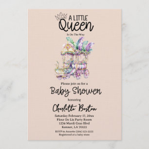 En liten Queen Mardi Gras Flytande Babykalas Inbjudningar