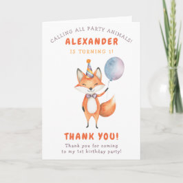 En liten rävfödelsedagsfest tack kort