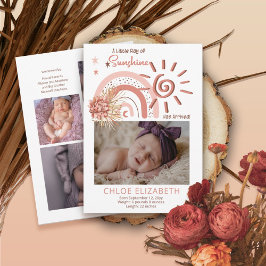 En liten Ray från Sunshine Girl Birth Meddelande