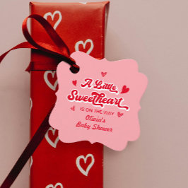 En liten, rödröd Rosa Valentine Baby Shower Gåvor Etiketter