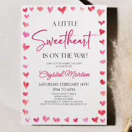 En liten rödrött Rosa Hearts Baby Shower Inbjudningar