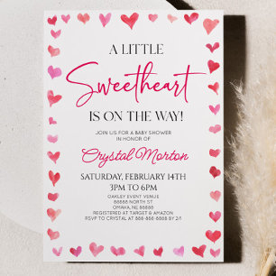 En liten rödrött Rosa Hearts Baby Shower Inbjudningar