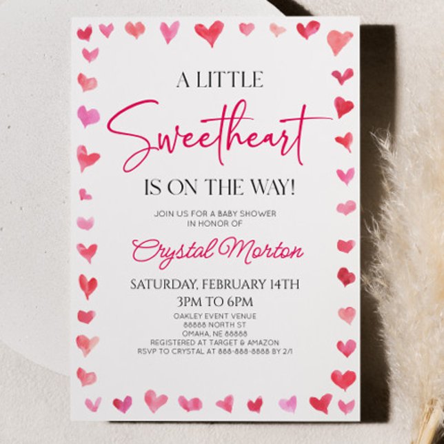 En liten rödrött Rosa Hearts Baby Shower Inbjudningar (Skapare uppladdad)