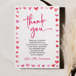 En liten rödrött Rosa Hearts Baby Shower Tack Kort