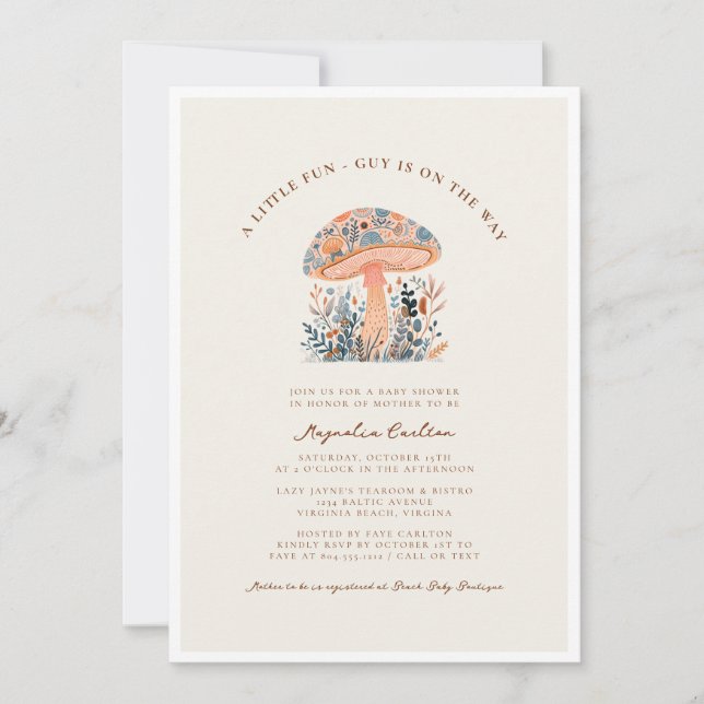 En liten Roligt Guy Mushroom Fall Baby Shower Inbjudningar (Framsida)