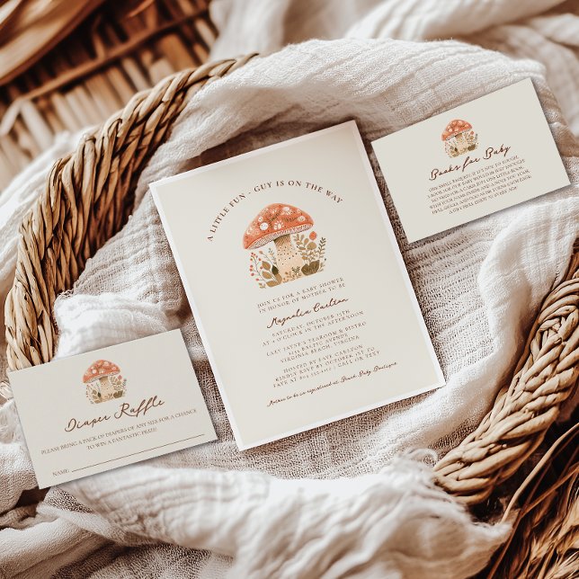 En liten Roligt Guy Mushroom Fall Baby Shower Inbjudningar (Little Fun-gi Mushroom Baby Shower )