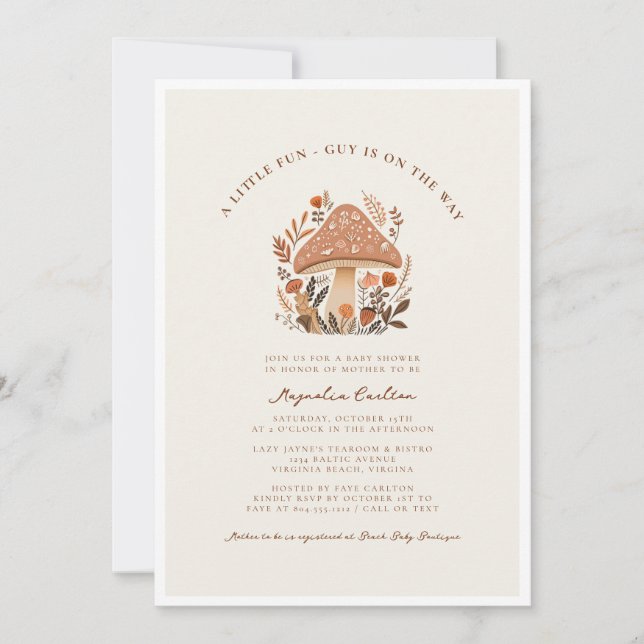 En liten Roligt Guy Mushroom Fall Baby Shower Inbjudningar (Framsida)