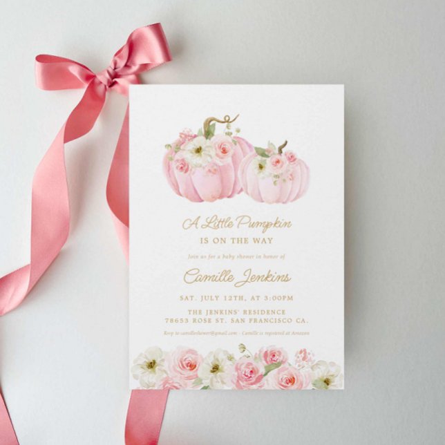 En liten Rosa Baby Shower Inbjudningar (Elegant A Little Pumpkin on the way baby shower invitation)