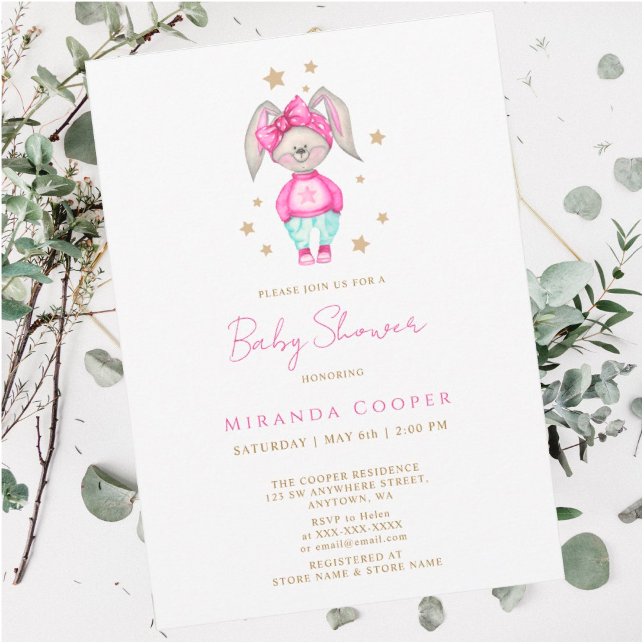 En liten rosa babyduschflicka Watercolor Inbjudningar (Skapare uppladdad)