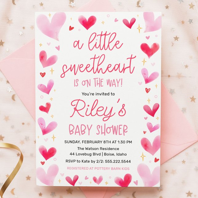 En liten Rosa Hearts Baby Shower Inbjudningar (Skapare uppladdad)