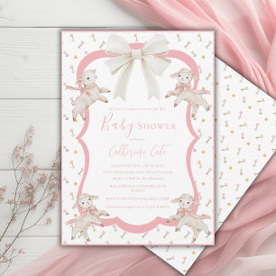 En liten rosa lammunge får baby shower inbjudningar