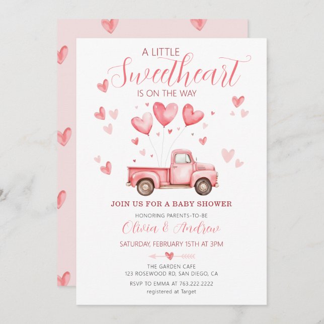 En liten Rosa Valentine Baby Shower Inbjudningar (Fram/baksida)
