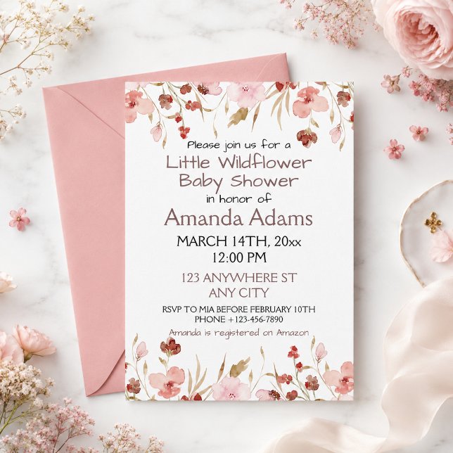 En liten rosa vildblomma flicka baby shower inbjudningar (Skapare uppladdad)