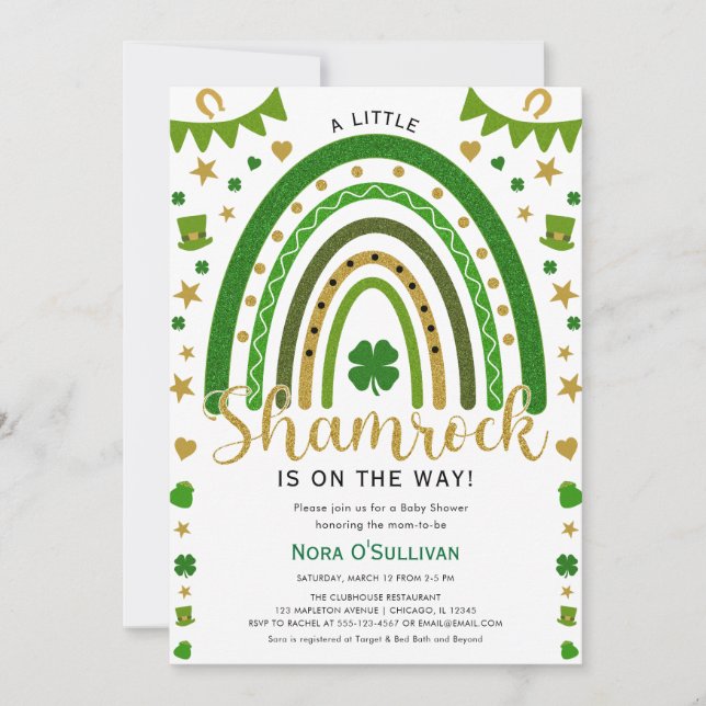 En liten Shamrock Rainbow St Patrick' Baby Shower Inbjudningar (Framsida)