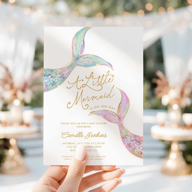 En liten sjöjungfru är på väg Baby Shower Inbjudningar (Mermaid Girl Baby Shower Invitation)