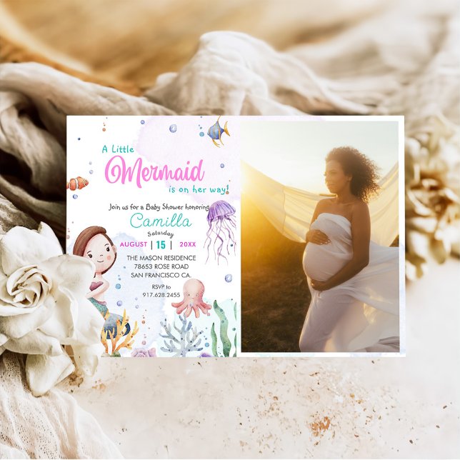 En liten Sjöjungfru Baby Shower Party Photo Inbjudningar (Skapare uppladdad)