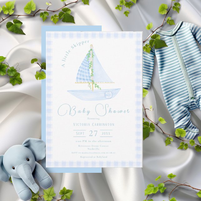En liten skidåkare blå Play Modern Baby Shower Inbjudningar (Skapare uppladdad)