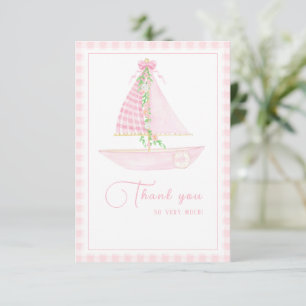 En liten skipper rosa randig pastell baby shower tack kort