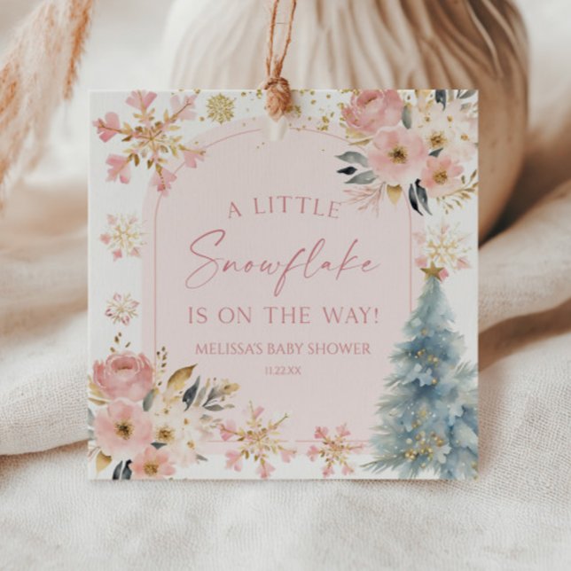 En liten snöflake Rosa Winter Baby Shower Gåvor Etiketter (Skapare uppladdad)