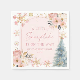 En liten snöflake Rosa Winter Baby Shower Pappersservett