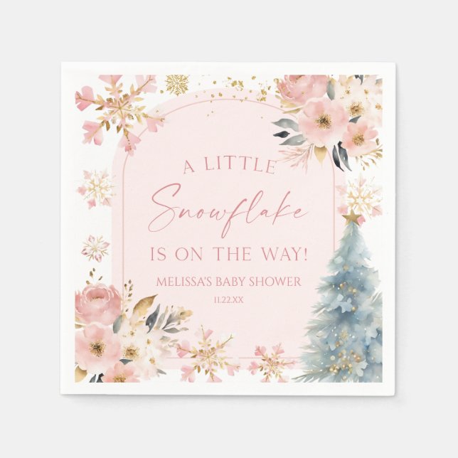 En liten snöflake Rosa Winter Baby Shower Pappersservett (Framsidan)