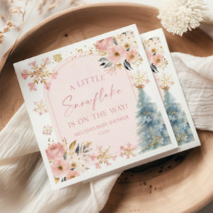 En liten snöflake Rosa Winter Baby Shower Pappersservett